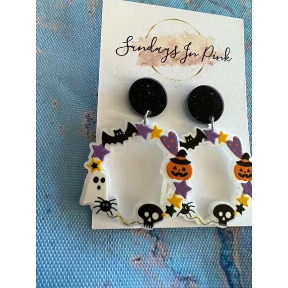 FALL Halloween Pumpkin Ghost Hoop Earrings NEW - Picture 2 of 3